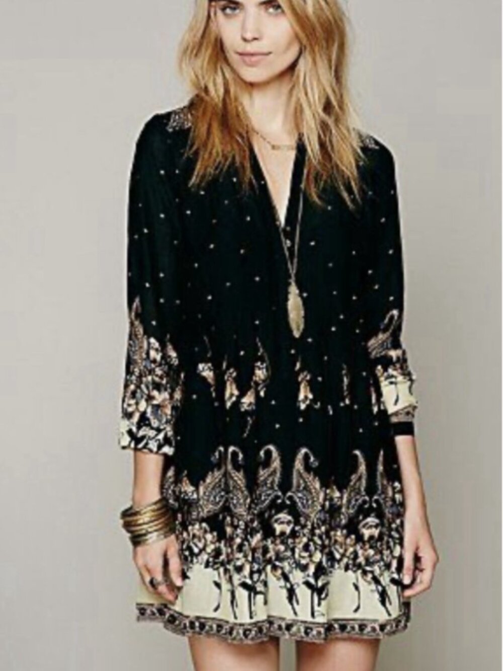 Free People Sierra Valley Paisley Dress in Black - X-Small